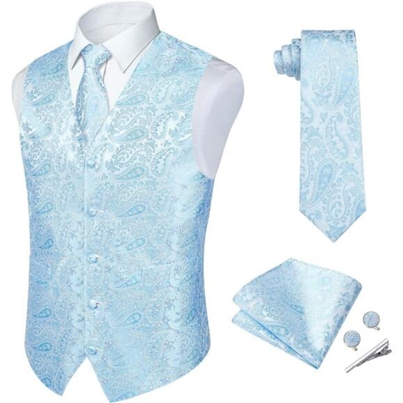 5PCS Tuxedo Waistcoat for Men Blue
